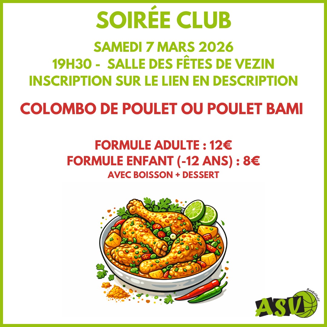 Soirée ASV BASKET le 07/03/2026 à 19h30 - Spécialité SURINAME