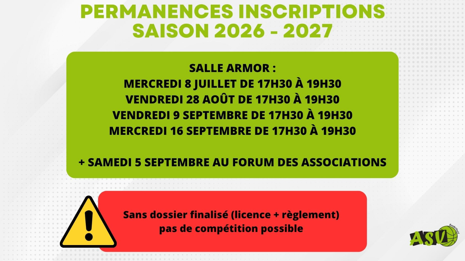 Calendrier des permanences inscriptions 2026-2027