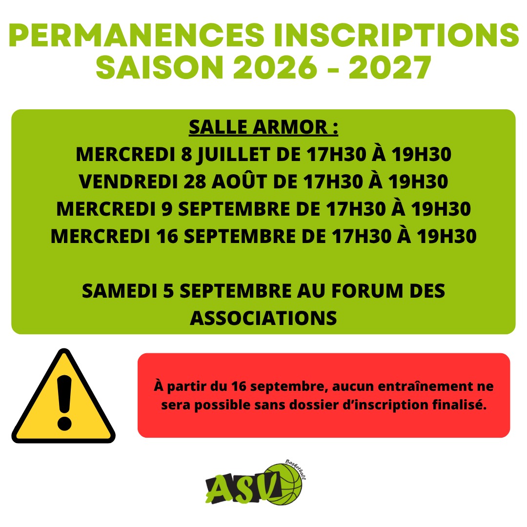 Calendrier des permanences inscriptions 2026-2027